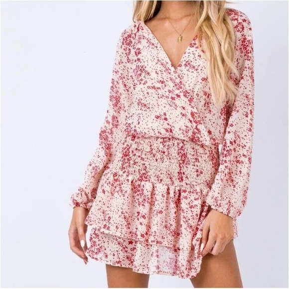 Princess Polly Altona Red Ivory Floral Print Mini Dress Women's Size 6 NWT - Picture 1 of 12